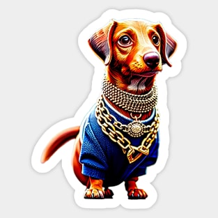 The Ultimate Display of Wealth: Billionaire Dachshund in Multiple Jewelry Necklaces Tee Sticker